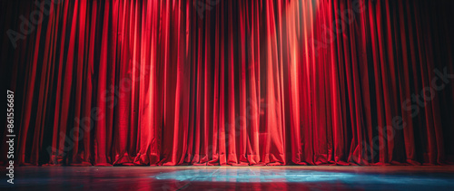 Red theater curtains stage spotlight background