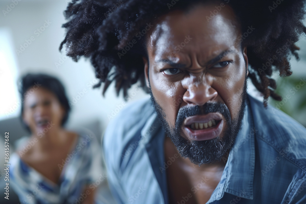 Angry black man, engaged in a serious argument. Their expressions show frustration and anger, reflecting the strain in their relationship. Angry black man, engaged in a serious argument. Their expressions show frustration and anger, reflecting the strain in their relationship.