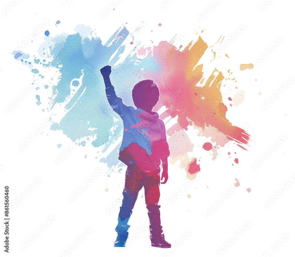 PNG Kid protesting in Watercolor style purple paint human. PNG Kid protesting in Watercolor style purple paint human.