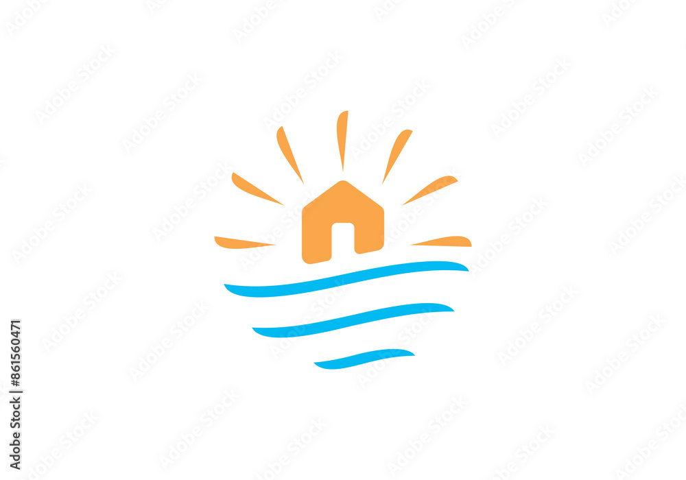 Obraz premium water waves and home in the shape of circle abstract logo icon vector