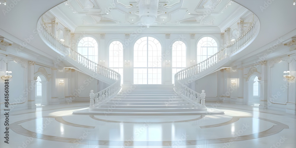Elegant entrance hall with grand staircase vaulted ceiling and abundant ...