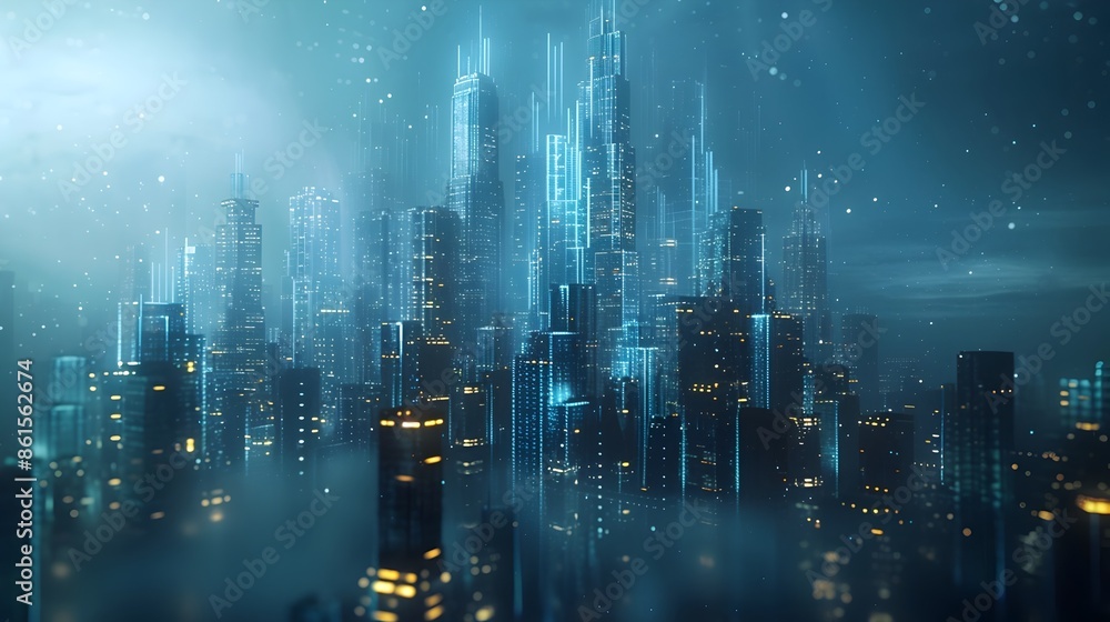 Obraz premium Futuristic Financial City of Digital Data and Modern Growth