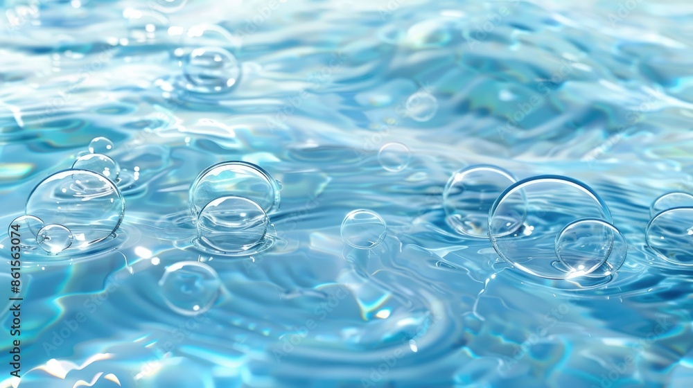 Serene blue water with gentle ripples and playful soap bubbles, creating a refreshing summer banner backdrop. Serene blue water with gentle ripples and playful soap bubbles, creating a refreshing summer banner backdrop.