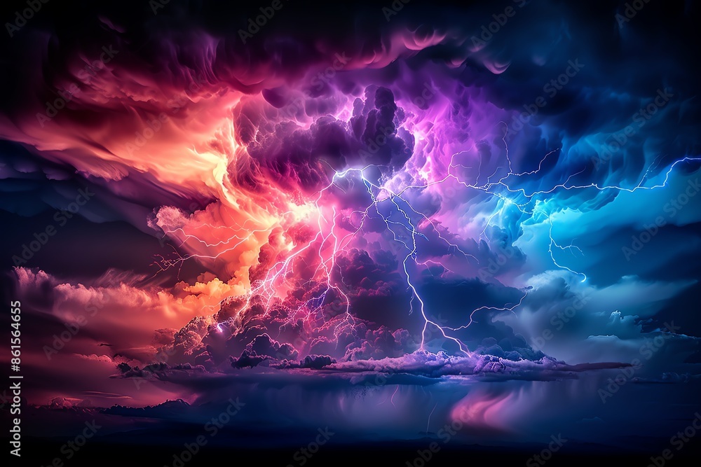 Stock photo of a dramatic lightning storm, vivid lightning bolts ...