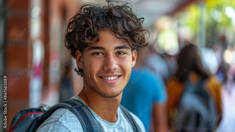 Fototapeta premium A Youthful Smile In The Midst Of A Bustling City Street. Generative AI
