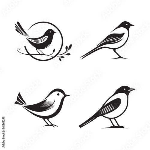 Wallpaper Mural Minimal birds black icon, illustration, vector on white background Torontodigital.ca