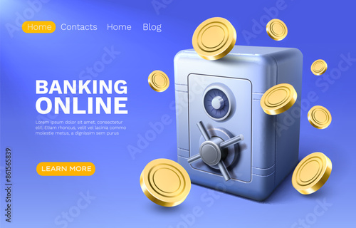 Banking online safe, finance user access, web site landing page. Vector