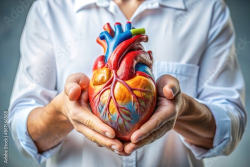 Doctor holding human Heart model. Cardiovascular Diseases, Atherosclerosis, Hypertensive Heart, Valvular Heart, Aortopulmonary window, world Heart photo