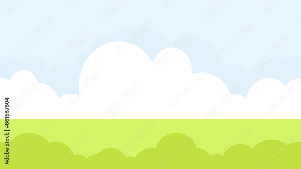 Seamless border of green field with white clouds Seamless border of green field with white clouds