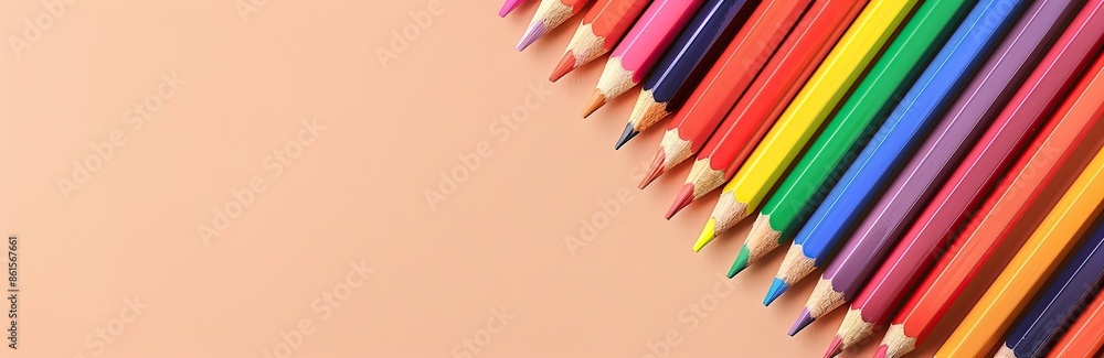 Colorful pencils, school supplies on a trendy beige light background. Many Office Stationery Items flat lay. Back to school concept. College tools props accessories. Top view, copy space. Wide banner Colorful pencils, school supplies on a trendy beige light background. Many Office Stationery Items flat lay. Back to school concept. College tools props accessories. Top view, copy space. Wide banner