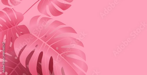 Pink tropical monstera leaves background abstract botanical design