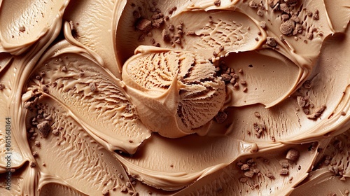 Summer food photography - Close up of brown ice cream gelato texture, top view