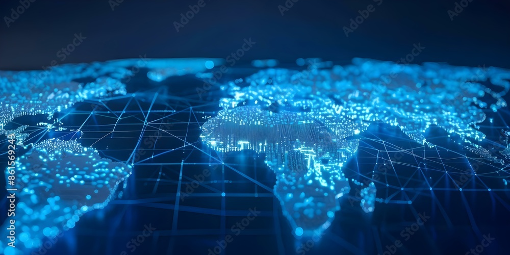 Fototapeta premium Illuminated global connections A visually striking digital world map. Concept Digital Art, Global Connectivity, Illuminated Networks, Technology Innovations, World Map