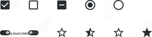Personal account navigation UI elements kit. Radio button vector components. Flat navigation menus and interface buttons template. Web design widget collection for mobile application with dark theme