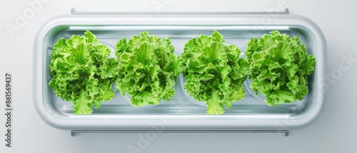 Four green leafy plants in a white container.
