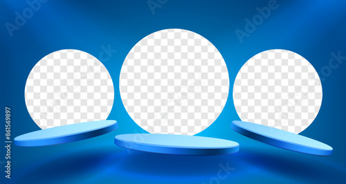 Giveaway podium with lighting, Stage Podium Scene with for Award, Decor element transparent background. Vector illustration
