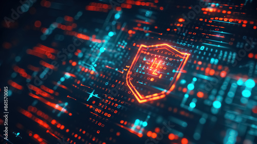 Wallpaper Mural A futuristic digital shield icon on a glowing computer screen Torontodigital.ca