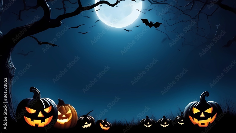 Fototapeta premium Dark, scary Halloween background with pumpkins