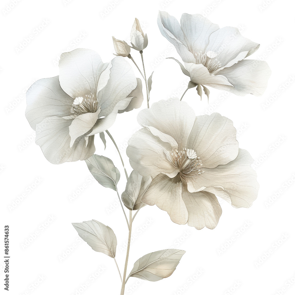 Elegant white flowers with delicate petals and leafy green stems, perfect for floral design and nature-themed projects. Elegant white flowers with delicate petals and leafy green stems, perfect for floral design and nature-themed projects.