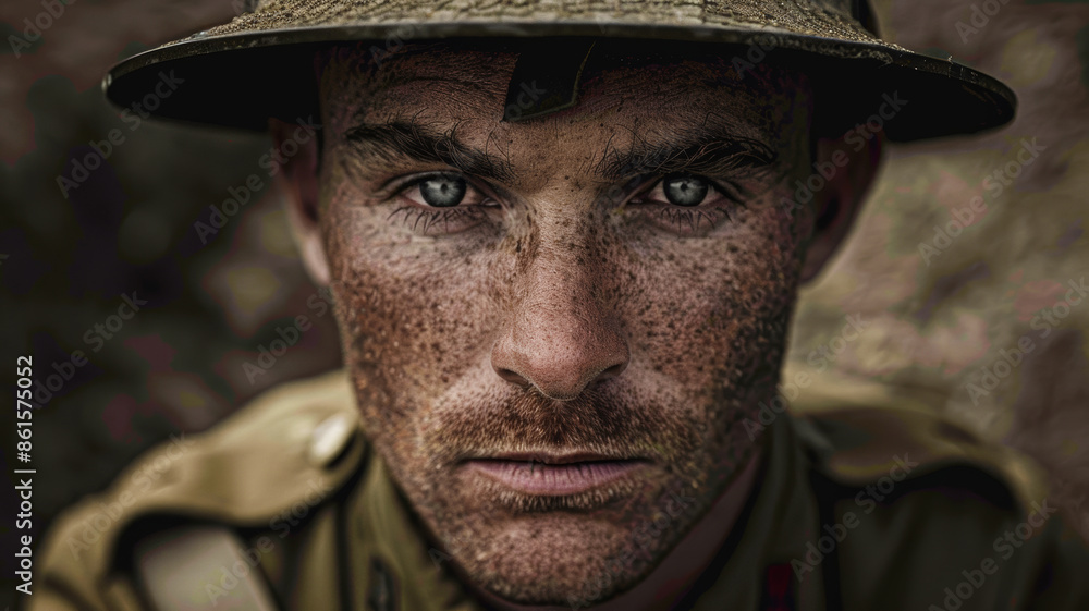 Australian WWI Soldier with Determined Gaze Australian WWI Soldier with Determined Gaze