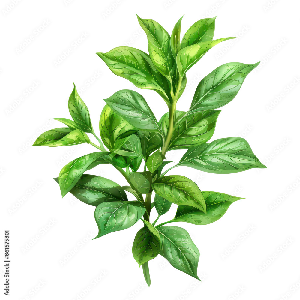 Fototapeta premium Vibrant green plant with lush leaves isolated on transparent background. Perfect for botanical and garden themed projects.