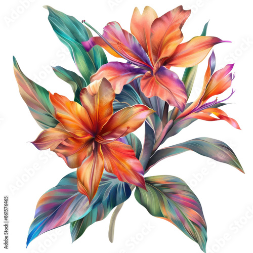 Vibrant tropical flower illustration with colorful petals. Perfect for botanical designs, patterns, and digital art projects.