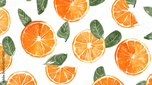 Modern abstract illustration oranges with leaves and branches. Fruits pattern. Modern botany art print. Set of citrus tropical fruits. Summer design for invitations, posters, cards, banners