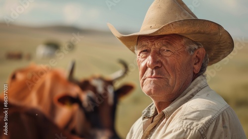 Obraz na płótnie Elderly Cowboy Managing Cattle on South African Savanna Ranch
w salonie