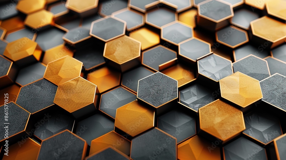 Abstract futuristic luxurious digital geometric technology hexagon background banner illustration 3d - Glowing gold, brown, gray and black hexagonal 3d shape texture wall Abstract futuristic luxurious digital geometric technology hexagon background banner illustration 3d - Glowing gold, brown, gray and black hexagonal 3d shape texture wall
