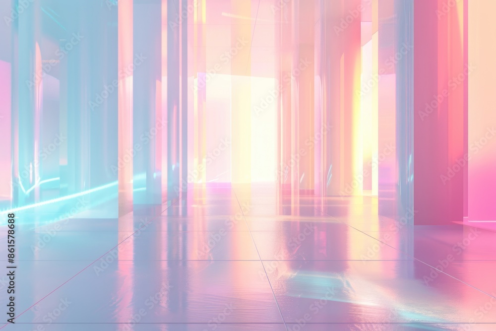 Futuristic Holographic Metallic Corridor with Soft Pink and Blue Glow - Concept for Technology, Design, and Architecture Futuristic Holographic Metallic Corridor with Soft Pink and Blue Glow - Concept for Technology, Design, and Architecture
