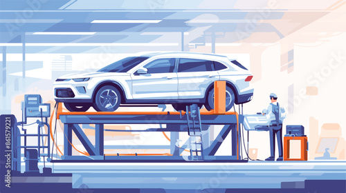 Caucasian white worker of factory controlling modern