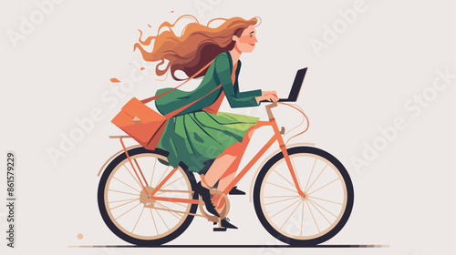 Caucasian woman riding a bicycle to work. Businesswomen