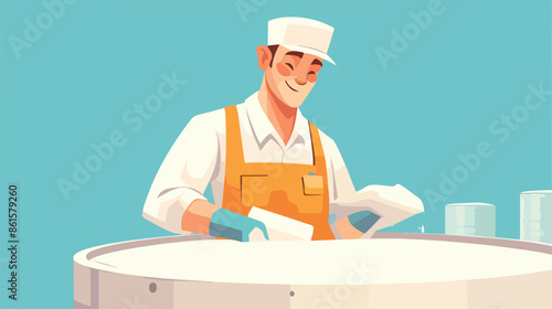 Caucasian worker of ice cream manufacture. Worker 