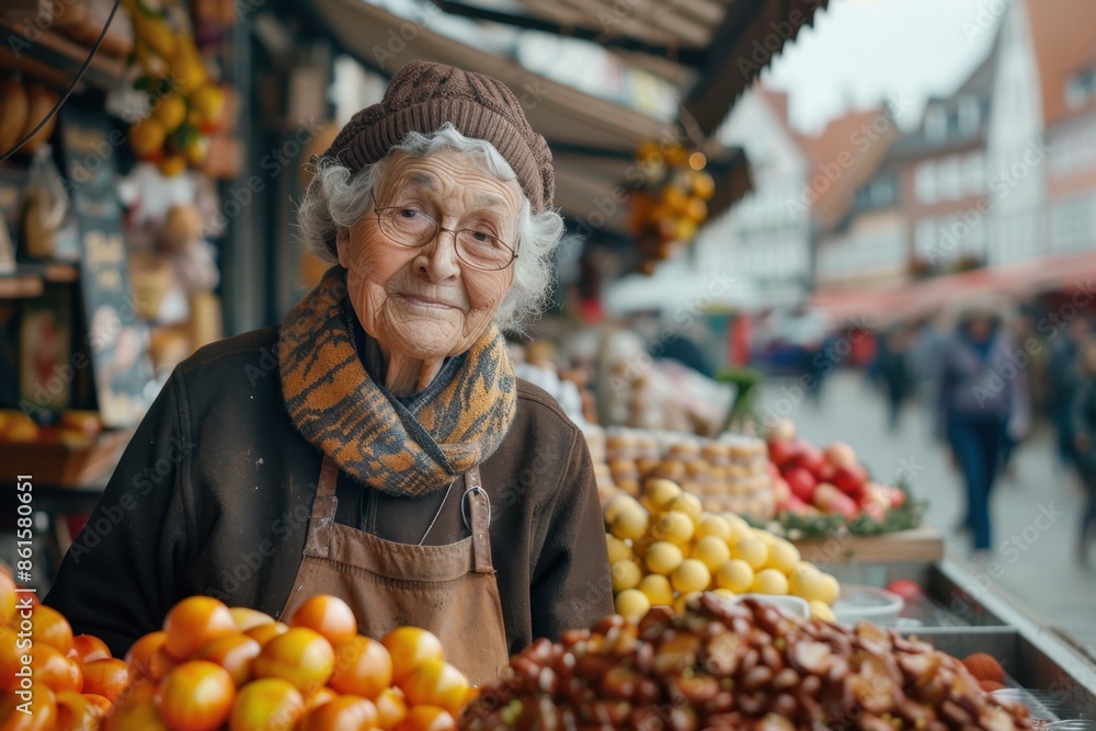 Elderly Woman Selling Marzipan Treats at Lübeck Market