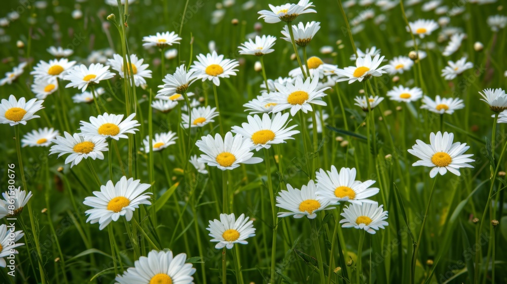 Field full of blooming daisies in the summer Field full of blooming daisies in the summer