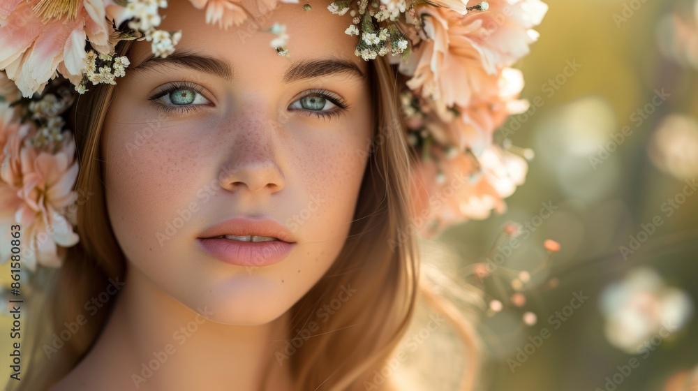 Beautiful girl with flowers adorning her hair Beautiful girl with flowers adorning her hair
