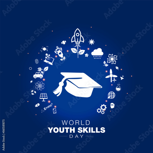 World youth skills day. Young people technical and vocational education and training concept. Vector file