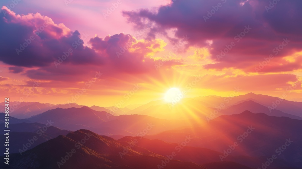 Obraz premium Stunning sunset over a mountain range