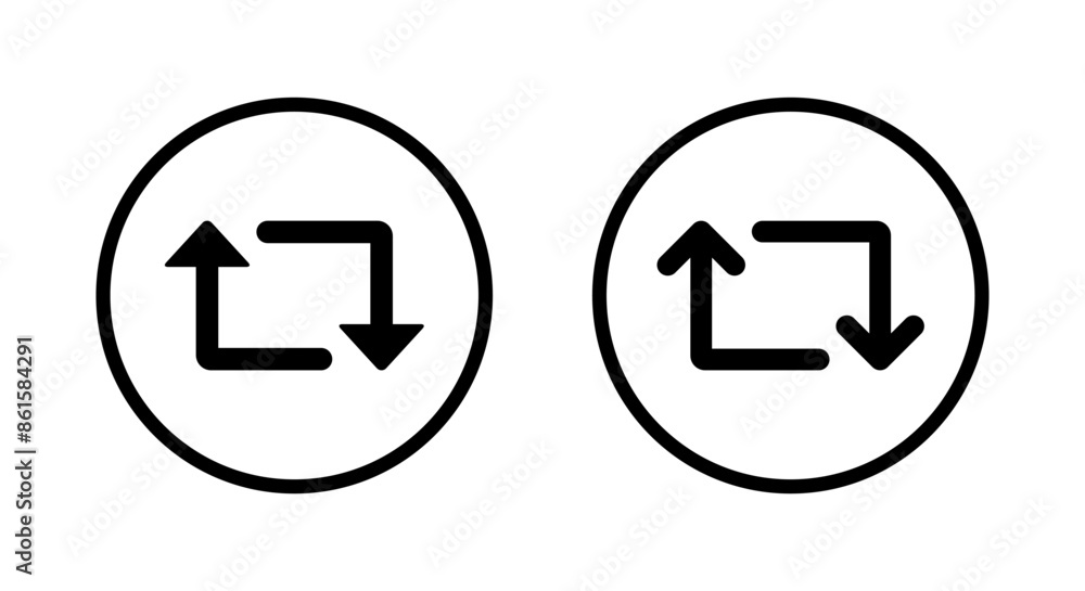 Repeat, repost icon on circle line. Retweet arrow concept