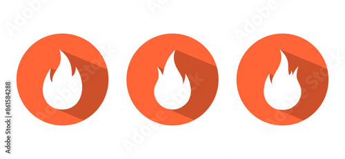 Simple fire flame, bonfire icon with long shadow