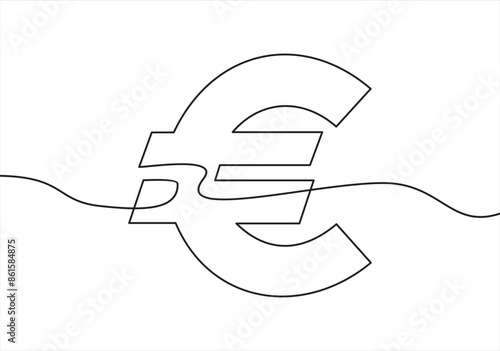 Single continuous line drawing of a euro currency. One continuous line of a euro currency sign. Vector illustration.