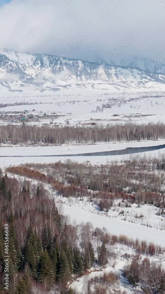 Aerial view of beautiful snow forrest during winter Aerial view of beautiful snow forrest during winter
