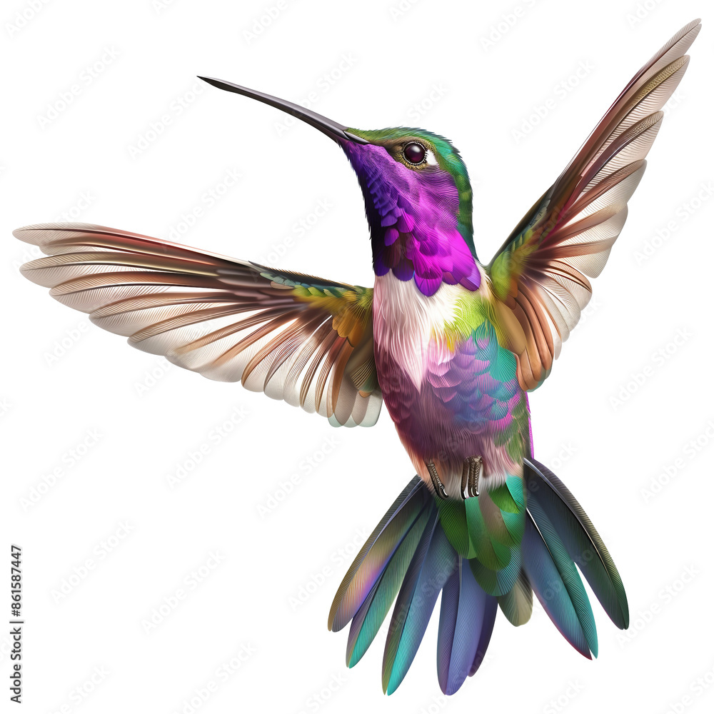 Obraz premium Bright Colorful Hummingbird. Isolated Colibri Illustration. Ai Generative