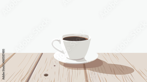 Coffee cup on wooden table flat vector style isolated