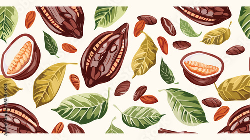 Cocoa tree chocolate beans seamless pattern. Cacao 