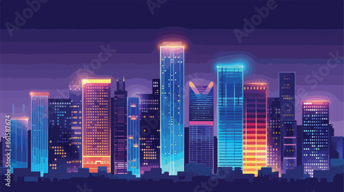 Colouful lighting of office building at night in urban
