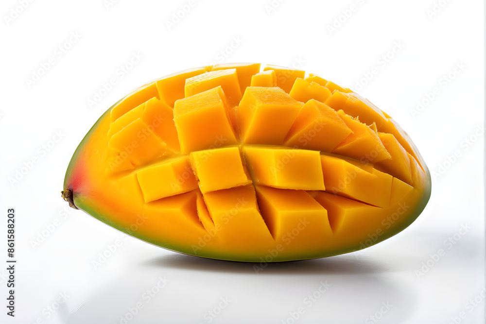 Falling Mango isolated on white background, selective focus Falling Mango isolated on white background, selective focus