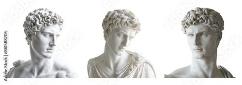 Greek marble statue set on transparent background. 