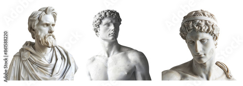 Greek marble statue set on transparent background. 