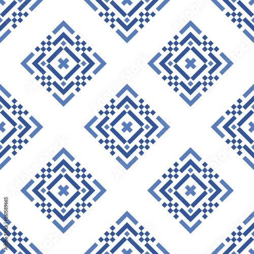 Cross Stitch embroidery seamless.Geometric pixel ethnic patterns. American, Mexican,African, mediterranean, nordic,Aztec style.Beautiful folk art background design for products, fabric,print deco
